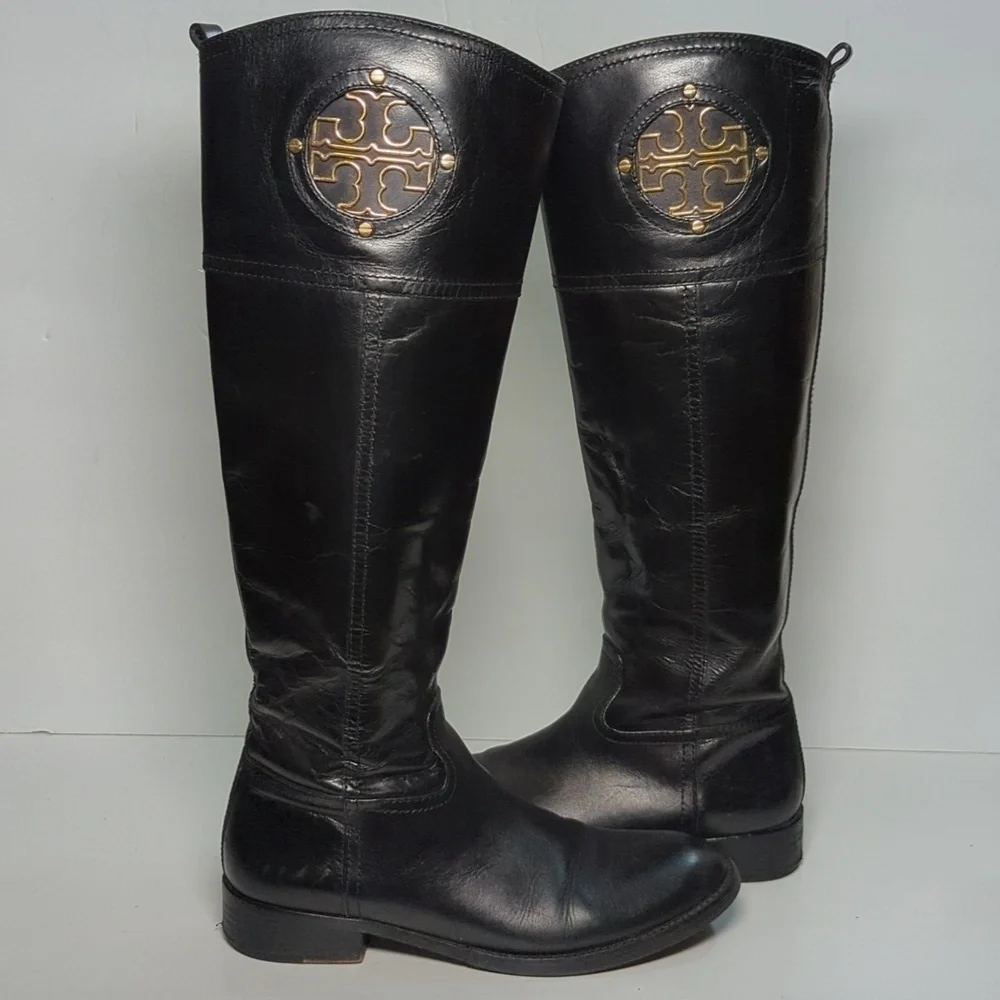Tory Burch Kernan tall black Patterned boots women's size 6.5